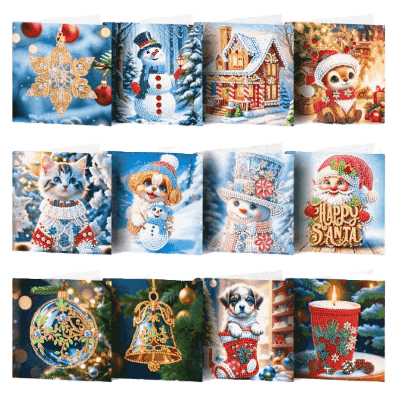 12 Kerstkaarten - Wintervrienden set-Diamond Painting
