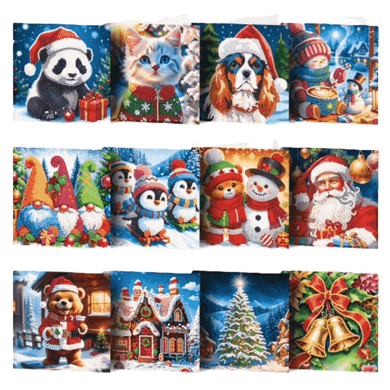 12 Kerstkaarten - Vrolijke Kerst set-Diamond Painting