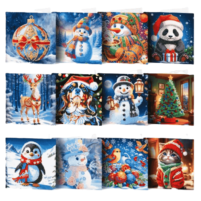12 Kerstkaarten - Magische Kerst set-Diamond Painting