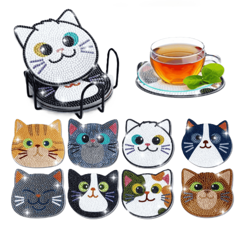 Diamond Painting Kat Onderzetters | 8 Stuks-Diamond Painting