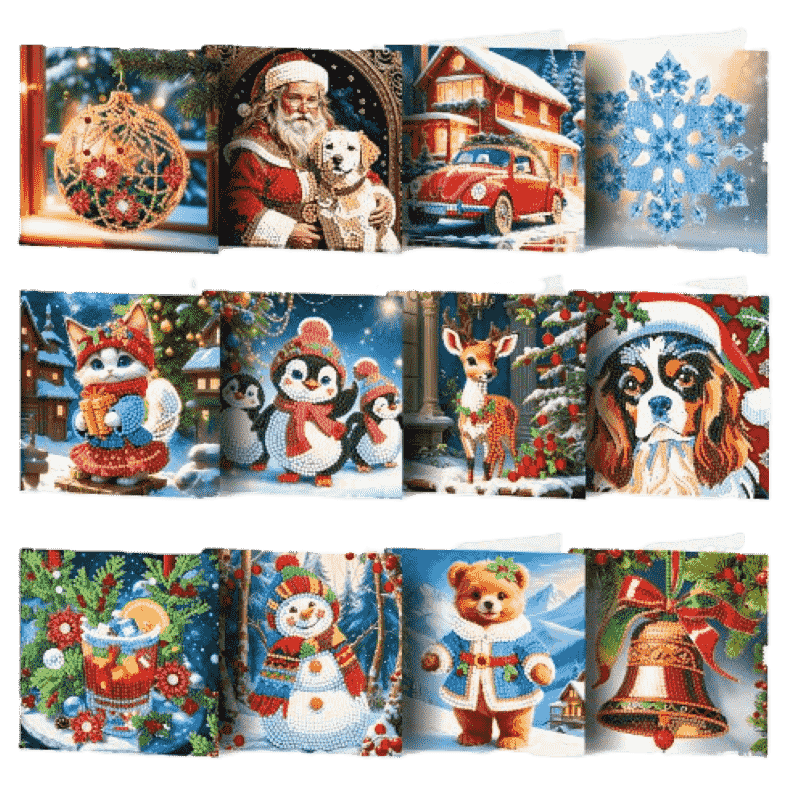 12 Kerstkaarten - Kerstmagie set-Diamond Painting