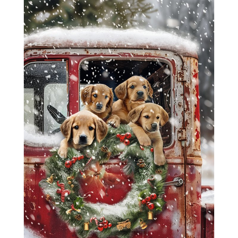 Labradors in de rode vrachtwagen-Diamond Painting