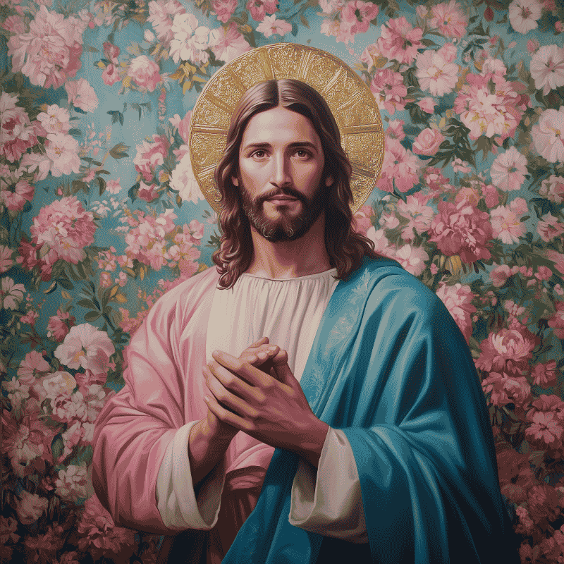 Jezus met bloemen-Diamond Painting