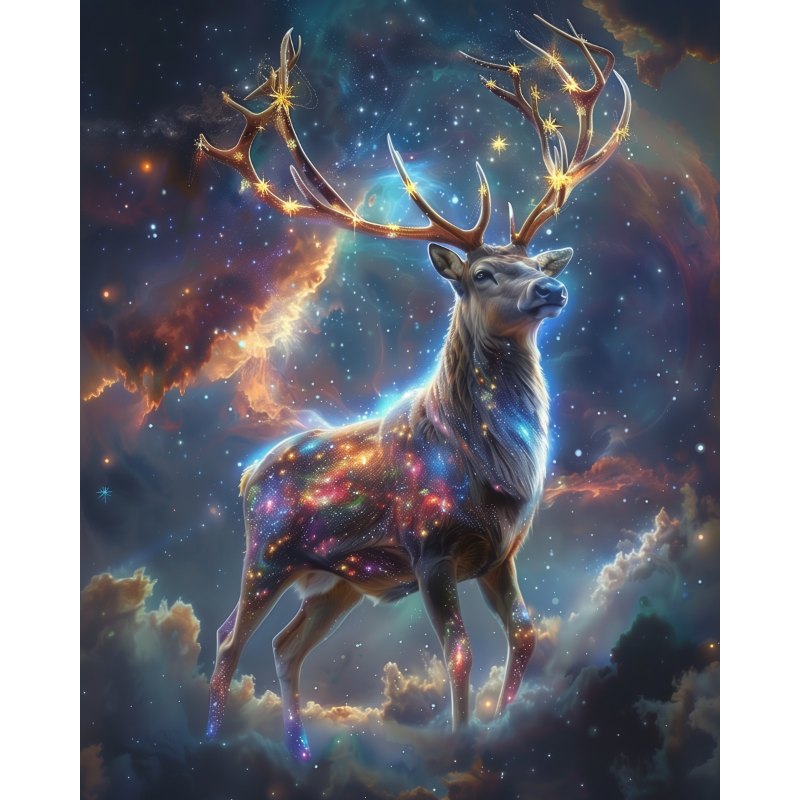 Majestueuze hert in de wolken-Diamond Painting