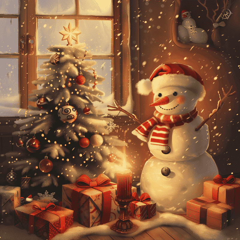 Sneeuwman en zijn cadeautjes-Diamond Painting