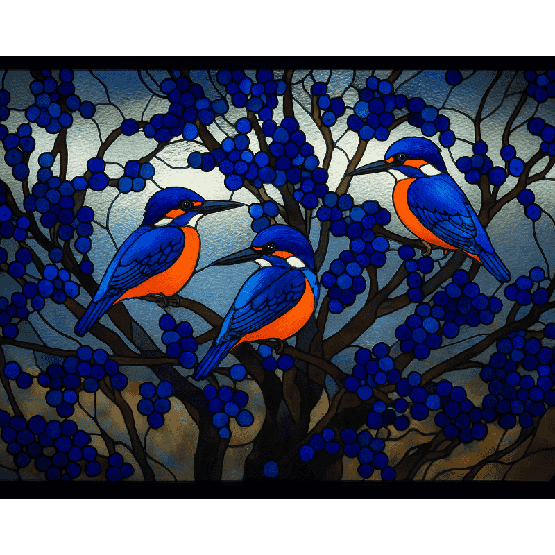 Glas in lood ijsvogels-Diamond Painting