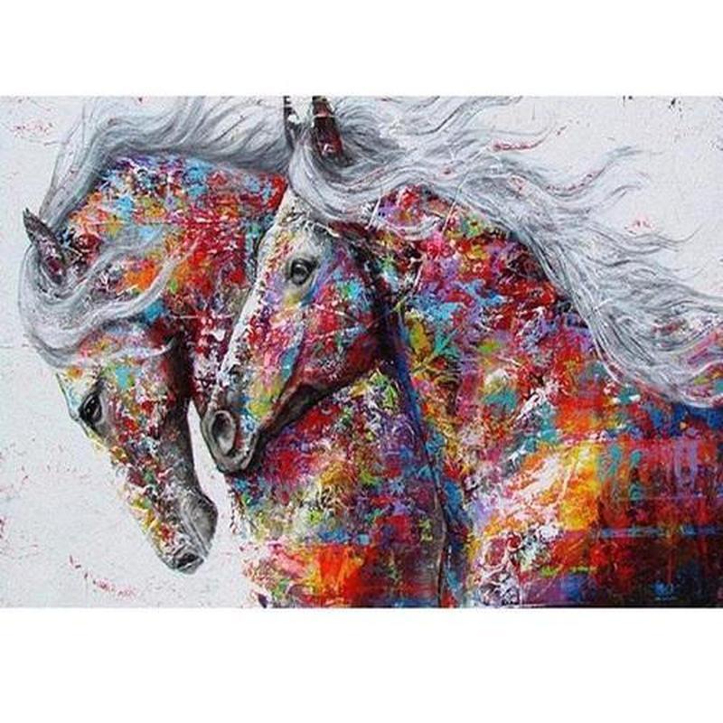 Gekleurde paarden Diamond painting | Eigen foto | Dieren | Kopen | Dikke dames | Action | Nederland | Steentjes | Diamant | Diamond Painting Expert