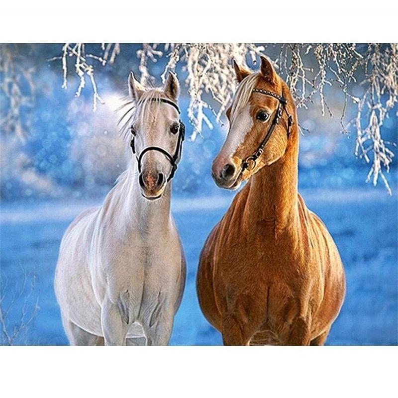 Paarden in sneeuwlandschap Diamond painting | Eigen foto | Dieren | Kopen | Dikke dames | Action | Nederland | Steentjes | Diamant | Diamond Painting Expert