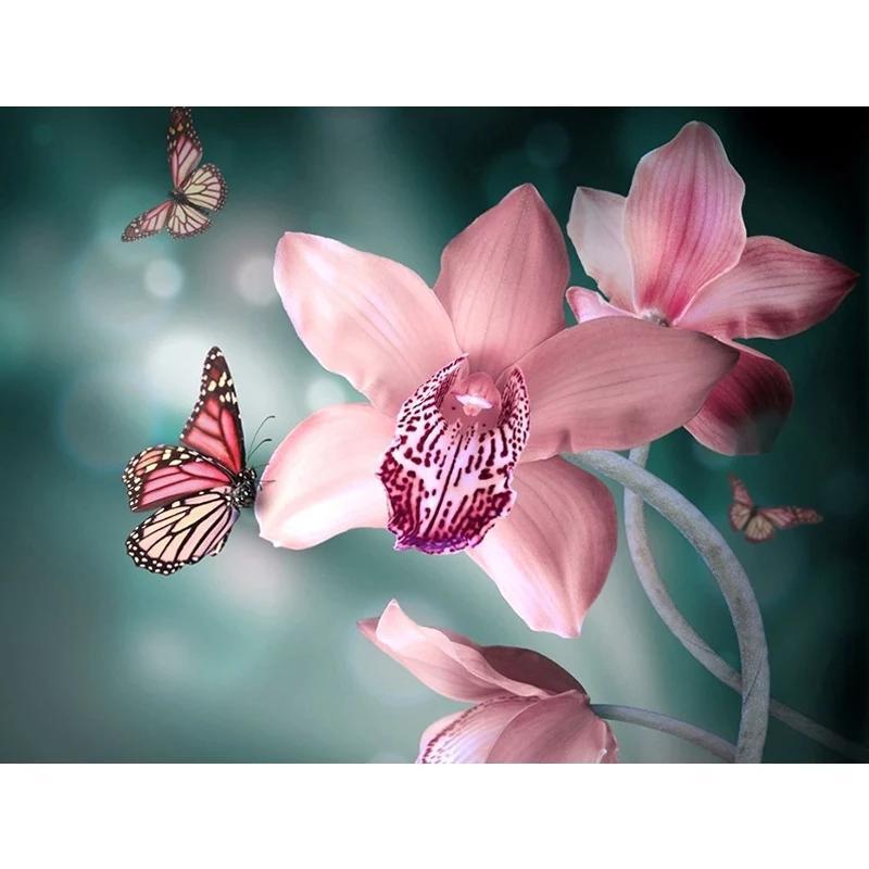 Roze bloemen met vlinders Diamond painting | Eigen foto | Dieren | Kopen | Dikke dames | Action | Nederland | Steentjes | Diamant | Diamond Painting Expert